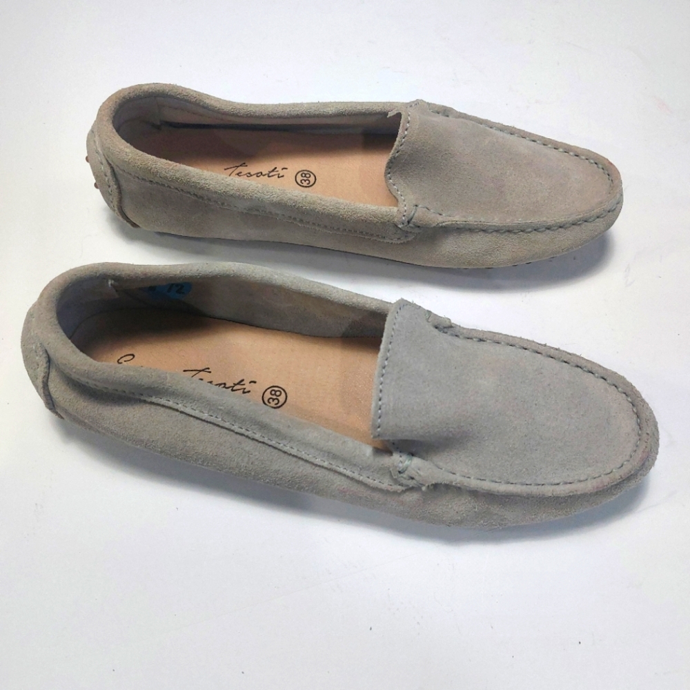 Enzo Tesoti Gray Leather Driving Moccasins Loafers Size 38EU  7.5US